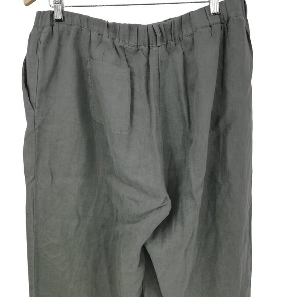Poetry Gray 100% Linen Pull On Elastic Waist Wide Leg Pants Size 14 Lagenlook - Picture 7 of 9